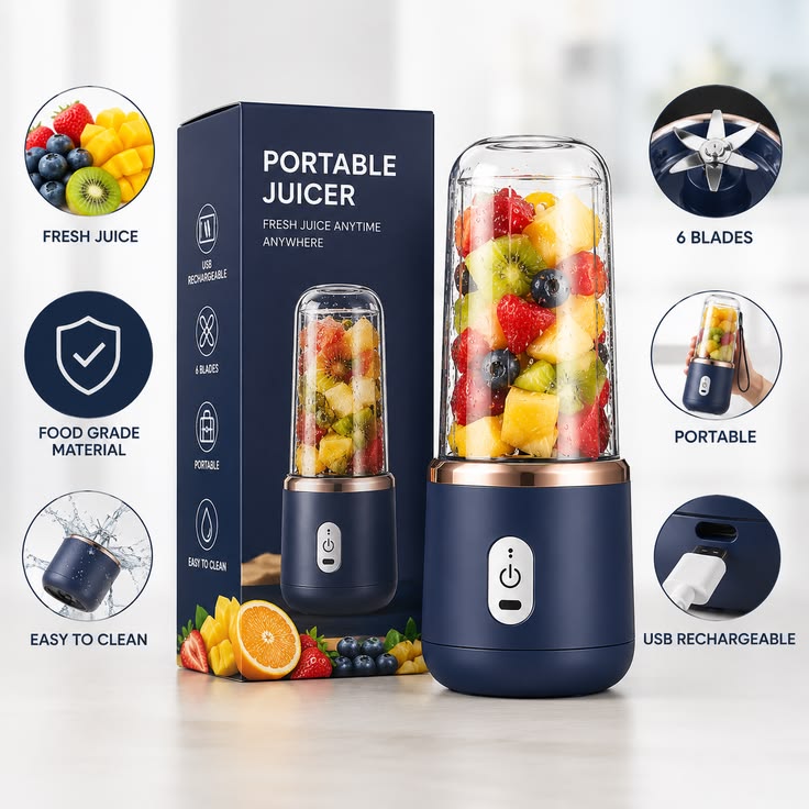 Portable USB Rechargeable Juicer Blender – 400ML