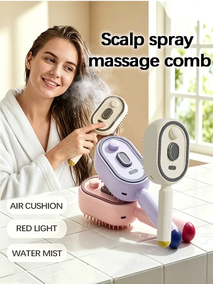 Electric Spray Retractable Air Cushion Hair Comb – Scalp Massage & Hair Care Comb
