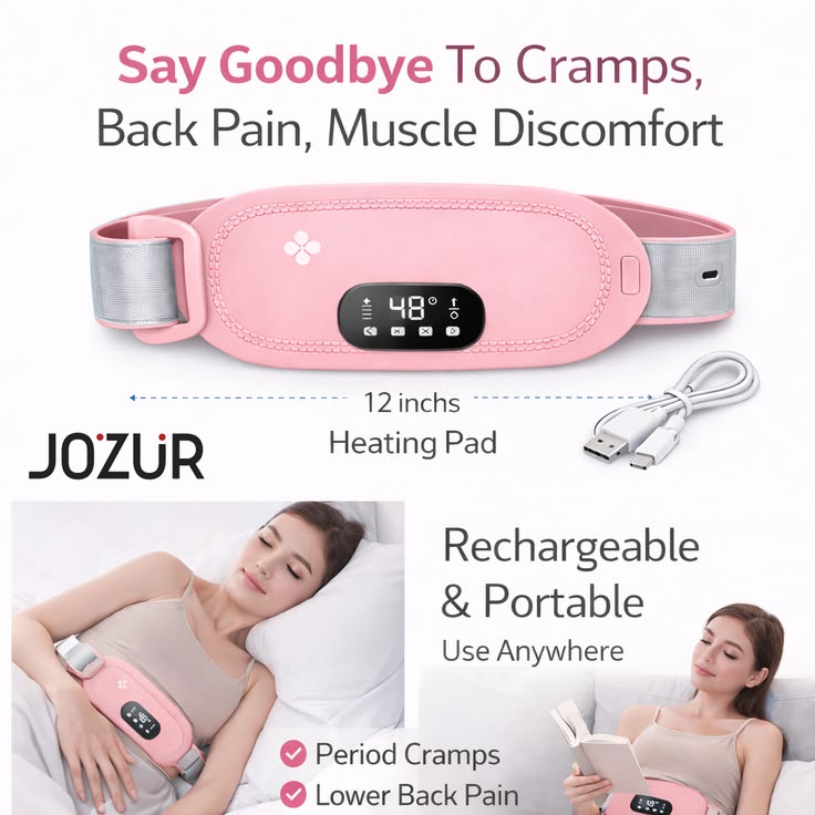 Portable Rechargeable Period Pain Relief Heating Massager Belt | Cordless Menstrual Heating Pad with Vibration Massage