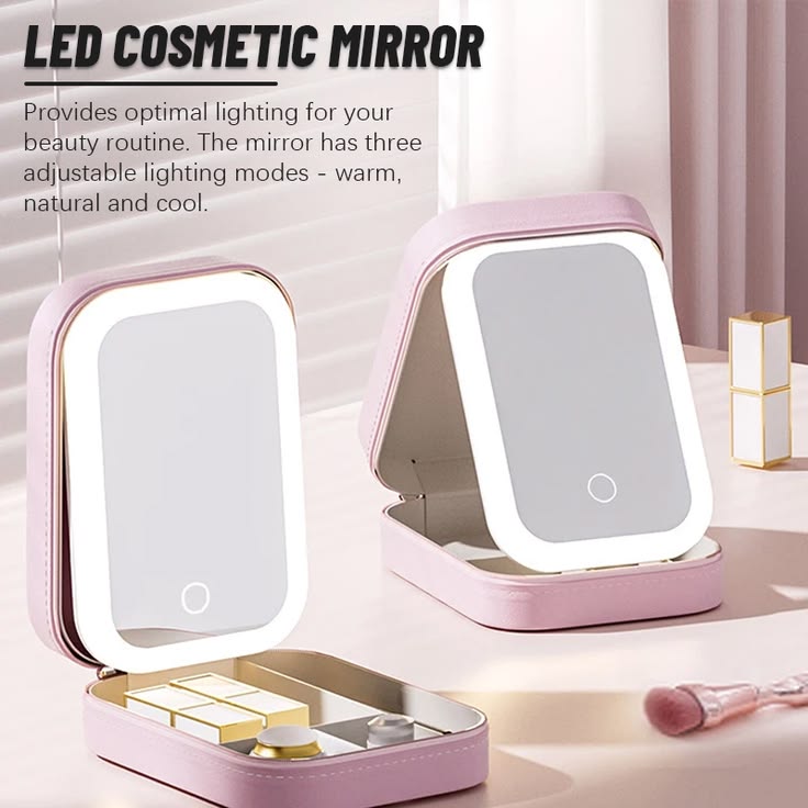 Luxury Makeup Organizer Box with LED Mirror Light | Cosmetic Storage Case