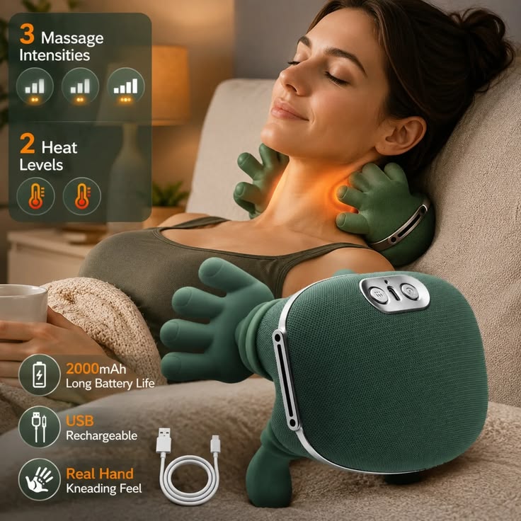 Portable Neck & Shoulder Massager with Heat | Deep Kneading Rechargeable Massage Pillow
