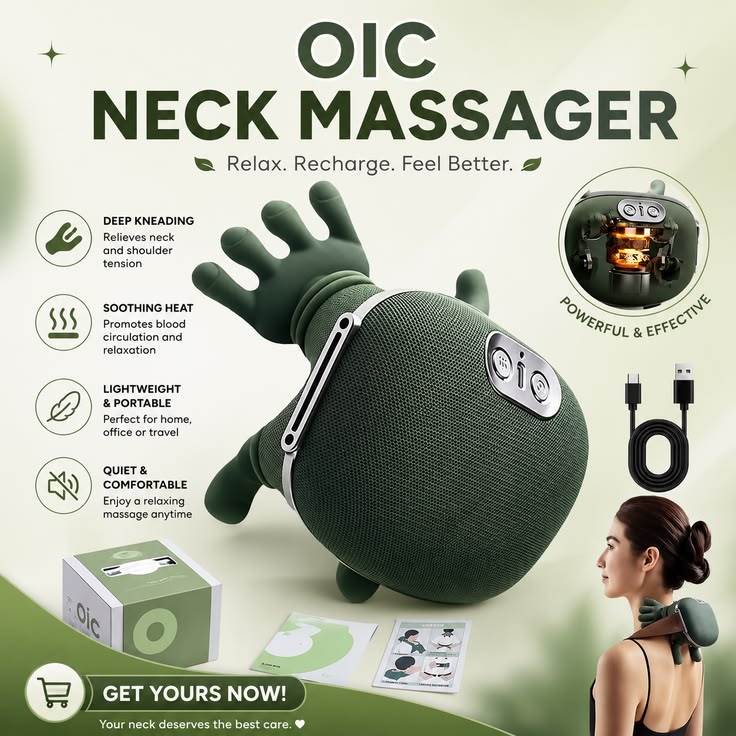 Portable Neck & Shoulder Massager with Heat | Deep Kneading Rechargeable Massage Pillow