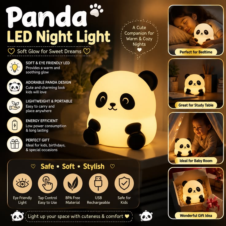 Cute Panda LED Night Lamp – Adorable Room Decor Light