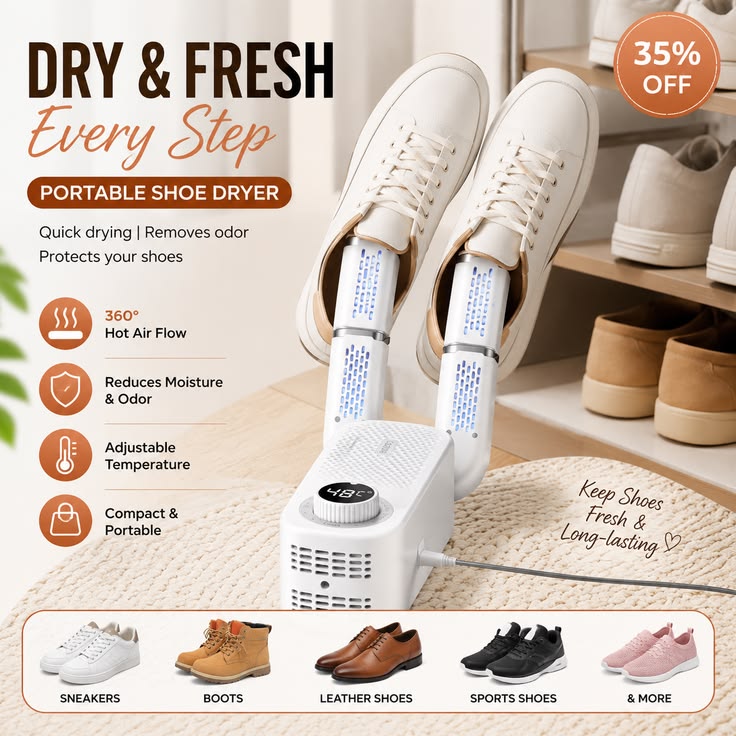 Portable Electric Shoe Dryer & Deodorizer | Fast Drying for Shoes, Boots & Sneakers