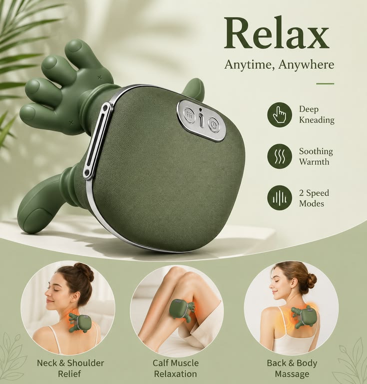 Portable Neck & Shoulder Massager with Heat | Deep Kneading Rechargeable Massage Pillow