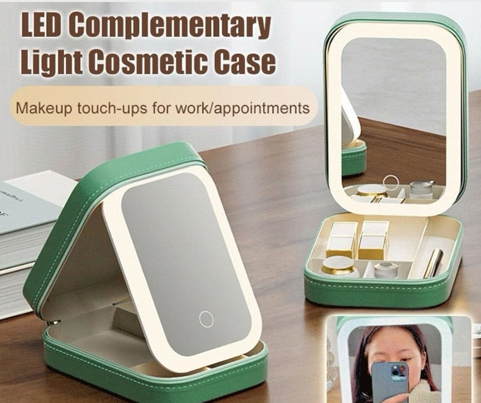 Luxury Makeup Organizer Box with LED Mirror Light | Cosmetic Storage Case
